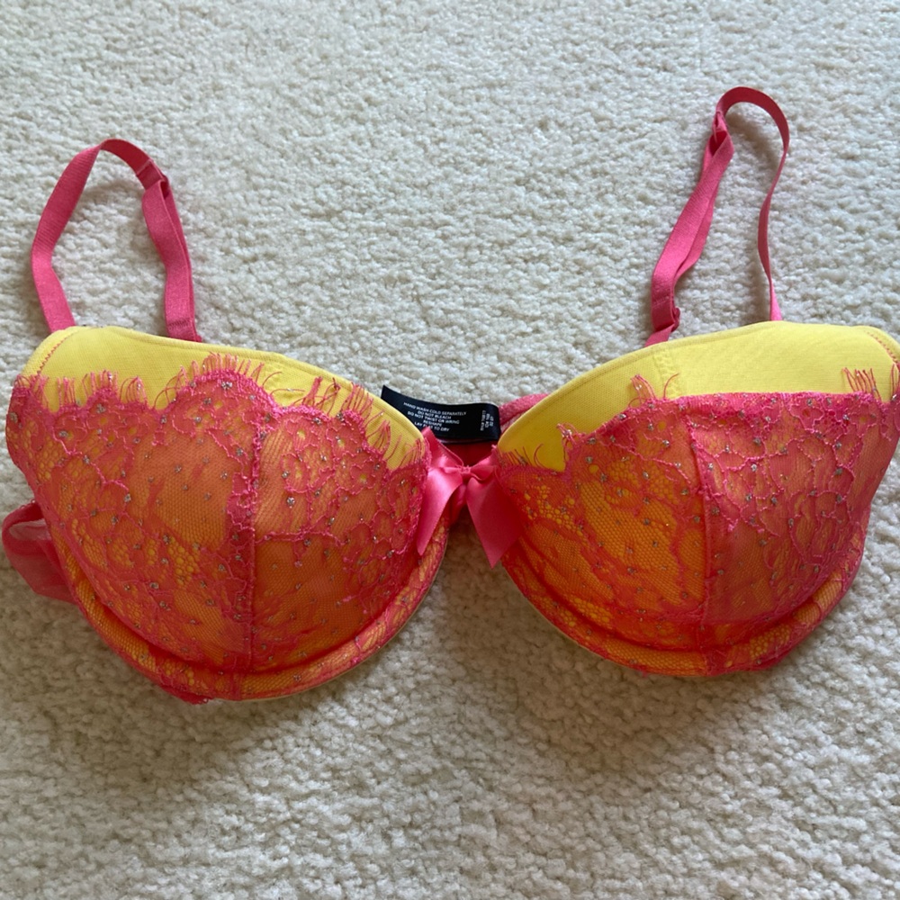 Victoria's Secret Pink and Yellow Lace Bra